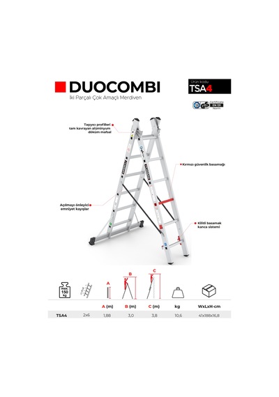 Çağsan 2X6 Basamaklı Duocombi - İki Parçalı Çok Amaçlı Merdiven Tsa4
