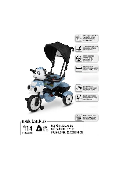 Sevimli Little Panda Müzikli Ve Ebeveyn Kontrollü Çocuk Bisikleti / Tricycle Çok Renkli