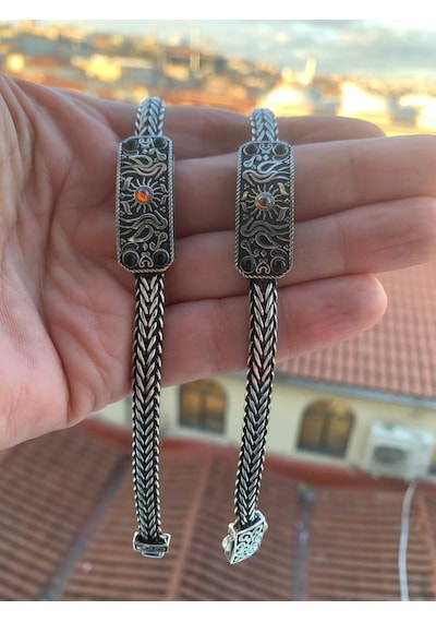 Mardin Hasır El İşi Güneş Sembolü Erkek Bileklik Gümüş