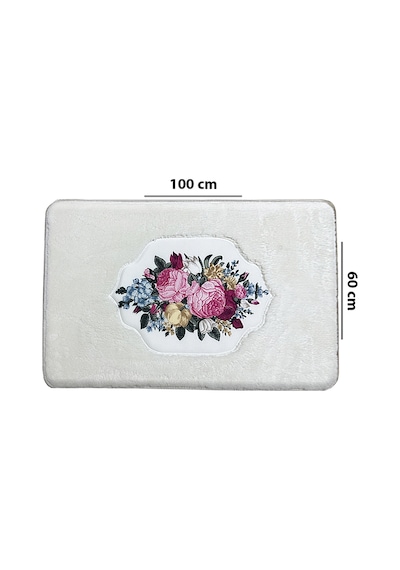 Bella Rose Tekli Nakışlı Peluş Banyo Paspası 60x100 Cm Beyaz