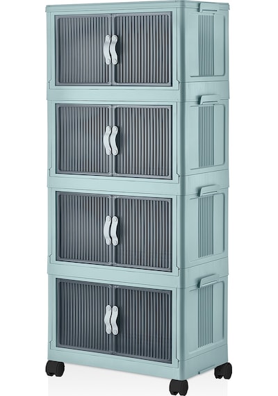 Evle Katlanabilir Modüler Dolap 4 Lü 54 Cm X 31,7 Cm X 127 Cm Mavi