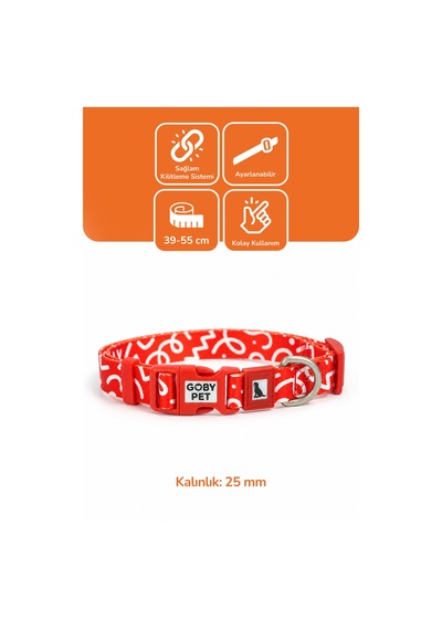 Köpekler İçin Dayanıklı Ve Güvenli, Desenli Boyun Tasması 25mm Kırmızı