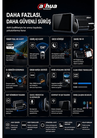 S6 2k 1920p 1080p G-sensör Gece Görüş Destekli Döngüsel Kayıt Yapabilen Geniş Açılı Mobil Uygulamalı Ön Ve Arka Çift Araç İçi Kamera