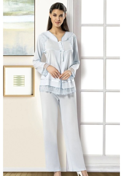 Xses 2190 Kadın Hamile Lohusa Sabahlıklı Pijama Takım-mavi