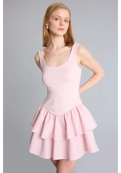 Defacto U Yaka Kısa Kollu Mini Elbise H7108ax26smpn440 Pembe-pn440