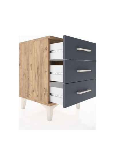 Hyperion Komodin 3 Çekmeceli 44x44x64 Çam-antrasit Atlas Çam