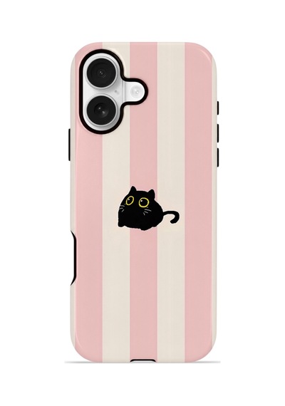 Apple iPhone Uyumlu 17 Vorian Çift Katmanlı Kılıf Midnight Cat Stripe