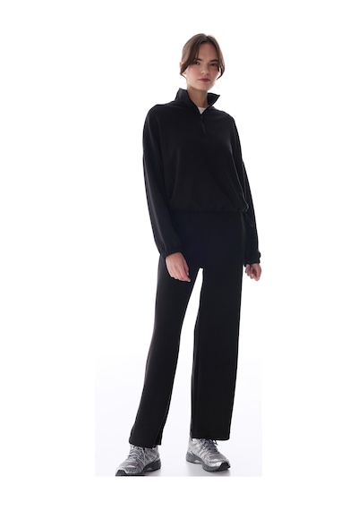 Penti Siyah Silky Touch Dik Yaka Fermuarlı Crop Sweatshirt
