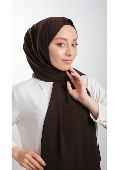Hürrem Bone Kahve Düz Klasik Şal Medine Ipeği Sade 202103_14 Kahve