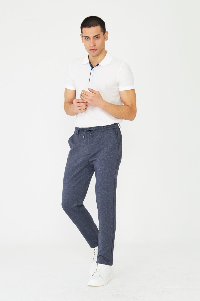 Lacivert Modern Kesim Bağcıklı Jogger Pantolon Laci