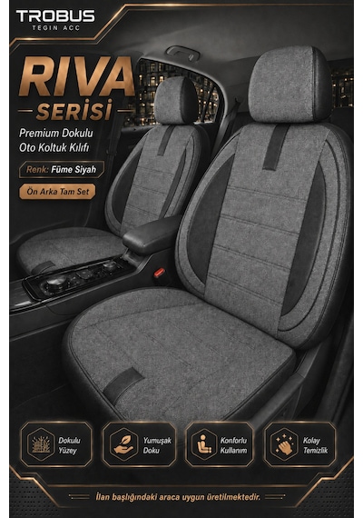 Citroen Berlingo 2004-2018 Uyumlu Riva Serisi 2+1 Ticari Füme Siyah Ortopedik Koltuk Kılıfı