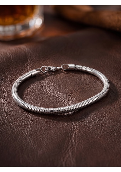 Spiral Örgü Erkek Çelik Zincir Hediye Maskülen Bileklik 6mm 01891 Beyaz