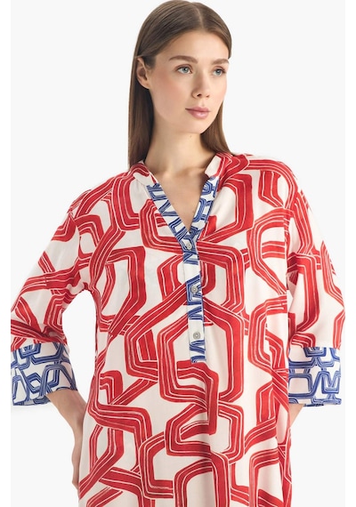 Defacto Regular Fit Desenli Plaj Elbisesi-fall İn Love D0452ax25smrd63 Kırmızı
