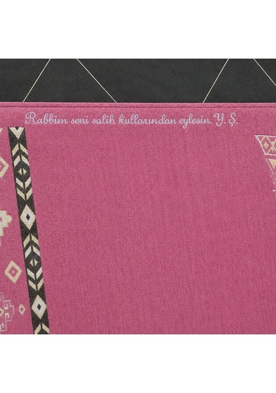 Tesbihane Kişiye Özel Nakış İşlemeli Hediyelik Seccade - Şönil Kumaş - Anadolu Motifli Pembe
