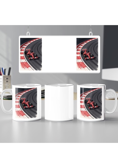 Ferrari Kırmızı Yarış Aracı Kupa Bardak F1 Tutkunlarına Özel Hız Dolu Hediye Kupa Beyaz
