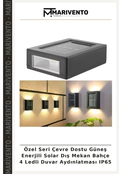 Özel Seri Çevre Dostu Güneş Enerjili Solar Dış Mekan Bahçe 4 Ledli Duvar Aydınlatması Ip65