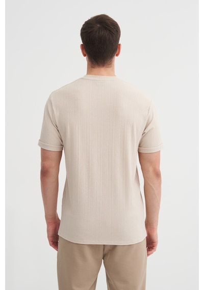 Cazador Bisiklet Yaka Dokulu Erkek T-shirt 42530 Bej Bej