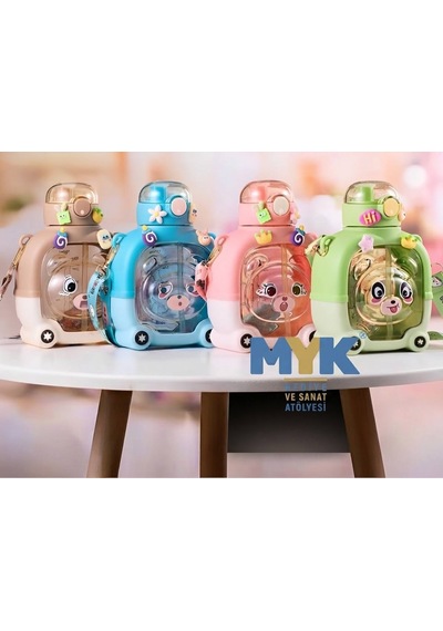 Ayıcık Model Su Matarası Su Şişesi Suluk 1000 Ml Bpa Içermez Suluk Çocuk Okul Su Şişesi Açık Kahve