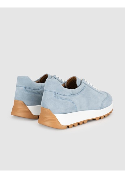 Buz Mavisi Süet Hakiki Deri Kadın Sneaker Ayakkabı Mavi