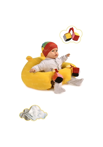 Oyuncaklı Bebek Oturma Destek Minderi - Devrilmez Bebek Koltuğu - Büyük Bebek Oturağı Sarı