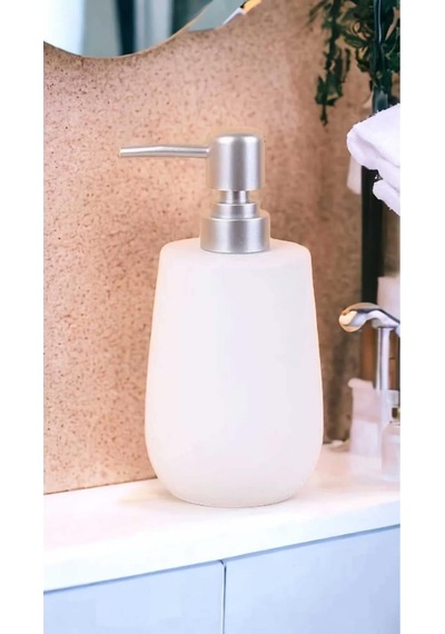 Stone Lüks Camsı Mat Seramik Banyo Mutfak Sıvı Sabunluk Bulaşık Deterjanlık Gümüş Silver Kapak Beyaz