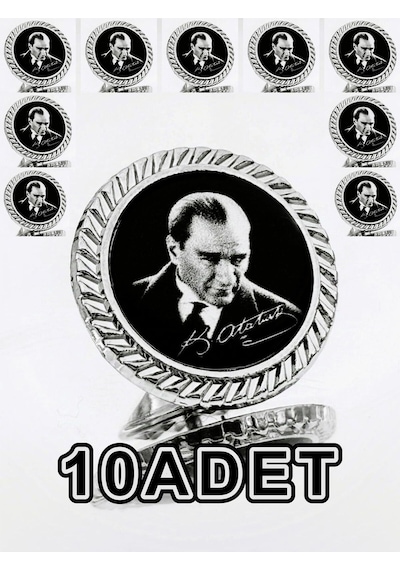 Yörük Tasarım 10 Adet Atatürk Gümüş Kaplama / Damla Mineli Yaka Rozeti