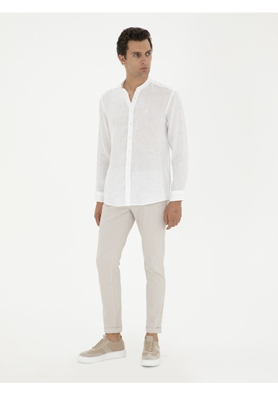 Cacharel Bej Slim Fit Beli Bağcıklı Kanvas Pantolon
