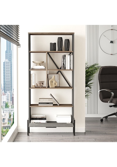 Robinhome Robin Home Berlin D Ofis Kitaplık Metal Ayaklı Kahve-Beton-Antras