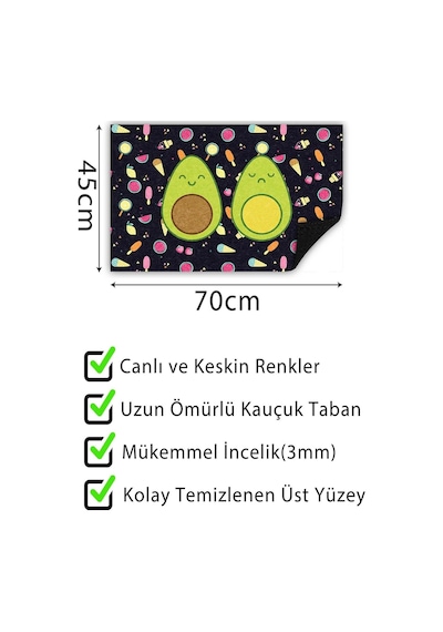 Tr Avakado Kapı Önü Paspası Dekoratif Kapı Paspası Dış Mekân Paspas Ev İçi Paspası 45x70cm Diğer