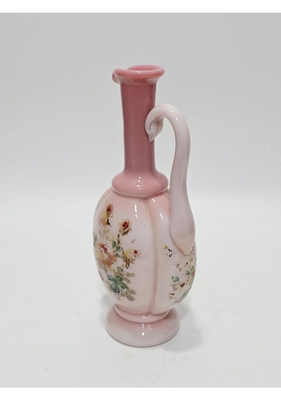 Çiçek Desenli El Yapımı Pembe Opalin Sürahi 35,5cm
