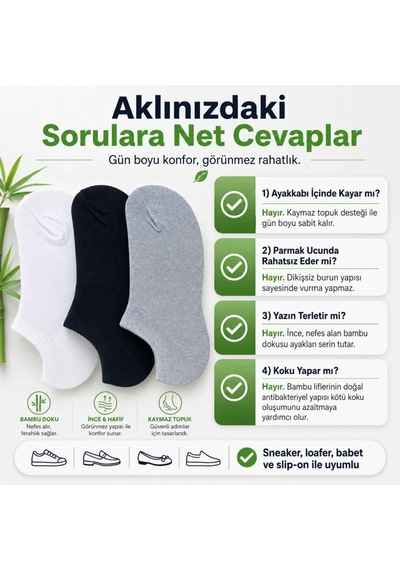 Genel Erkek Bambu 12 Li Dikişsiz Babet Çorap Siyah Beyaz Gri Görünmez Sneaker Ç Çok Renkli 12'li / 39-44