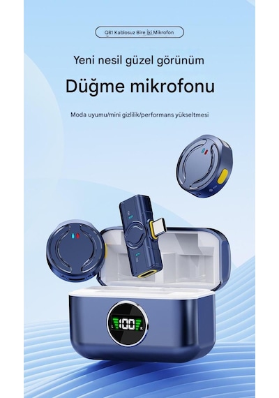Kablosuz Profesyonel İkili Yayın Yaka Mikrofonu Şarj Kutulu Mini Mıknatıs Tasarım Uzun Pil Ömrü