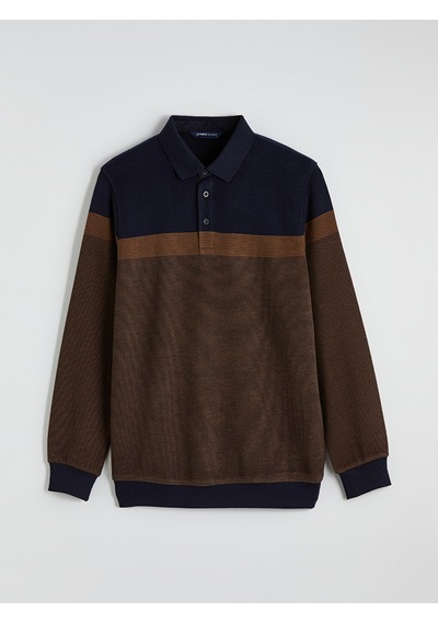 Lcwaıkıkı Classic Kahverengi Polo Yaka Renk Bloklu Erkek Sweatshirt