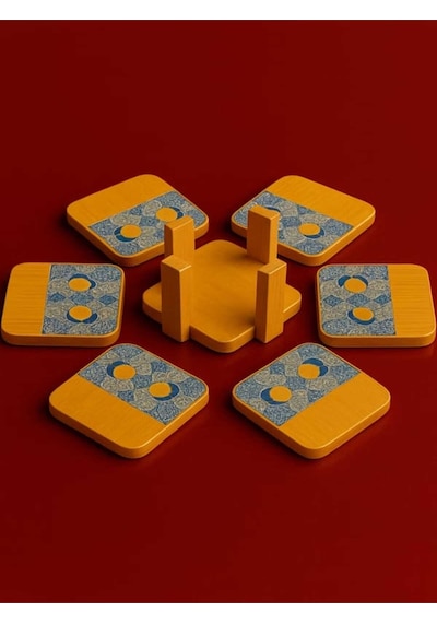 Tantitoni Bambu 6 Parça Standlı Desenli Bardak Altlığı Seti 11.5x11x5 Cm Ahşap