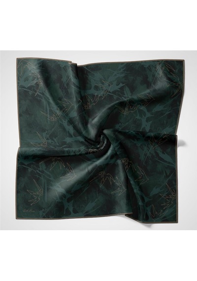 Silk Home Pamuk Polyester Soft Eşarp Yaprak Desen Petrol Mavi 90x90 Çok Renkli