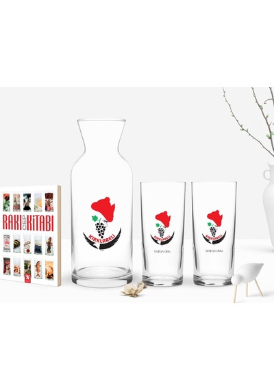 Kişiye Özel Renkli Baskılı Kırklareli Tasarımlı Turistik İkili Rakı Bardağı Karaf Ve Cep Kitabı Hediye Seti-1