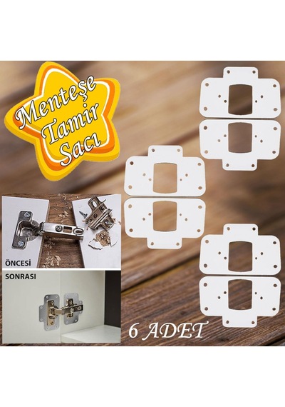 Dolap Kapak Taş Menteşe Tamir Sacı Pratik Onarım Kiti Beyaz Metal Yuva Tablası 6.5 X 9 Cm 6 Det