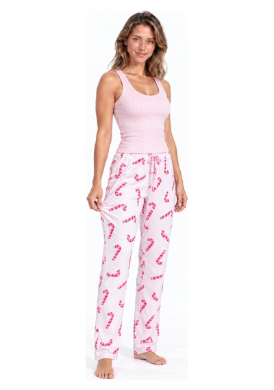 Fit Women Kadın Çizgili Bluz Desenli Askılı Pembe Pijama Takımı