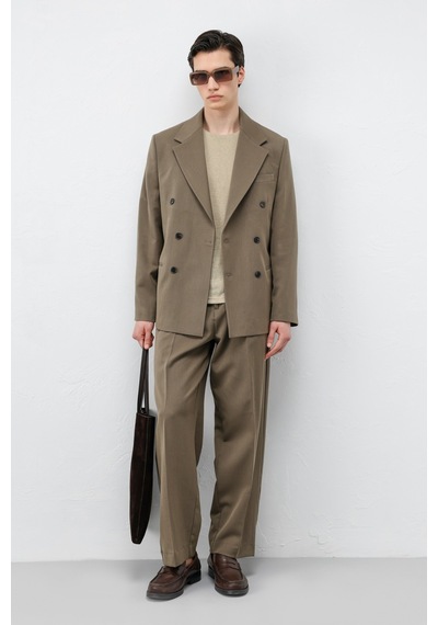 Antioch Yüksel Bel Relax Fit Pileli Erkek Pantolon Haki