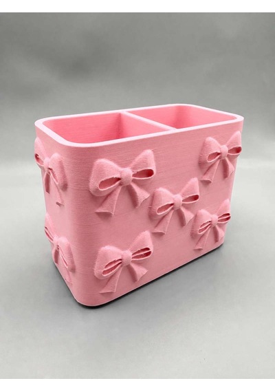 3d Baskı Fiyonk Desenli Bölmeli Kalemlik - Masaüstü Organizer - Pembe Diğer