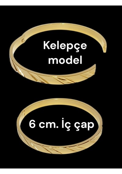 Altın Kaplama Kalemli Kelepçe Bilezik - 6 Cm İç Çap Birebir Altın Görünümlü Kadın Bilezik Gold
