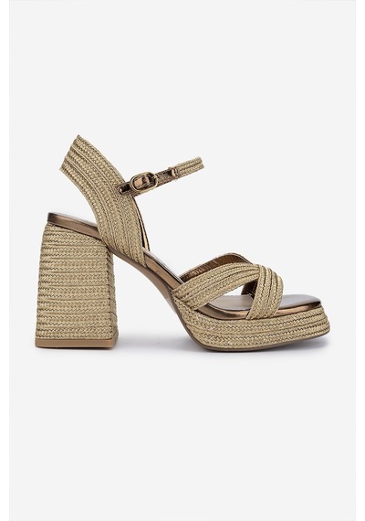 Valmenti Kadın Vegan/tekstil Topuklu Sandalet 1141 Havana-002 Bn Sndlt Y25 Gold Rope Altın