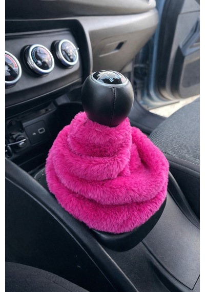Kadınlara Özel Yumuşak Tüylü Peluş Kürk Vites Körüğü Vites Süsü Fuşya Pembe