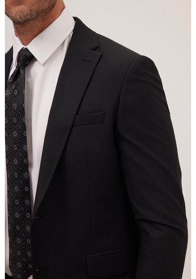 Tudors Erkek Slim Fit Mono Yaka Likralı Esnek Kumaş Siyah Takım Elbise-41301 Siyah