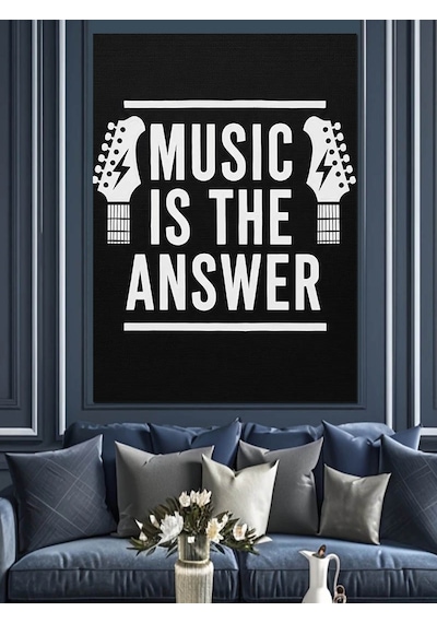 Ahşap Tablo Müzik Yazılı Siyah Poster