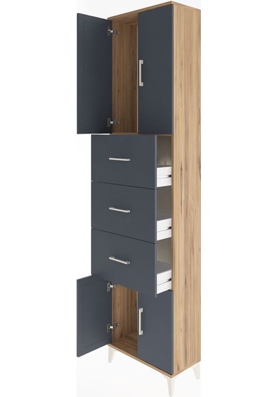 Arges Dolap Tek Raflı 3 Çekmeceli 4 Kapaklı 60x30x243 Çam-ant... Çam