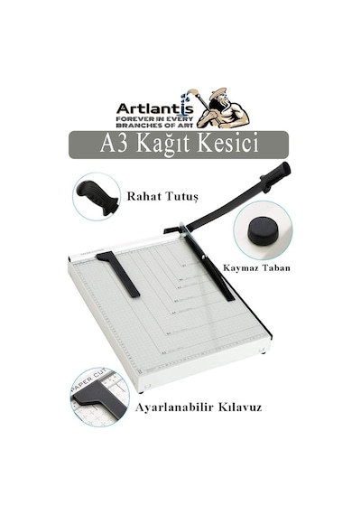 Giyotin Kağıt Kesme Makinesi A3 Metal Kollu Tablalı A5-a4-a3 Ayarlanabilir Sürgülü Paslanmaz Kaliteli