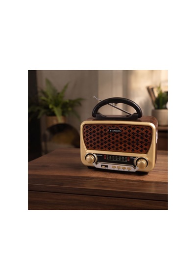 Nostalji Müzik Kutusu - Solar Panelli - Şarjlı - Aux Girişi - Led Fener - Bluetooth Çok Renkli