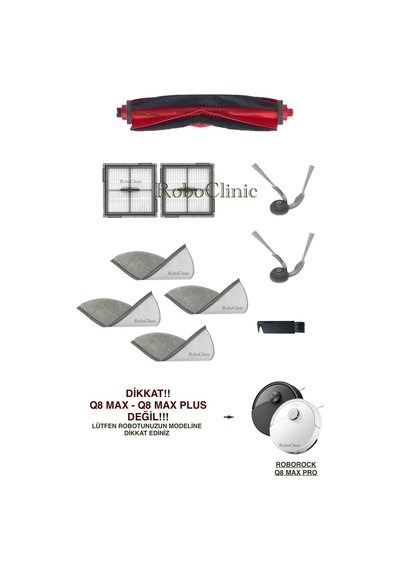 Roborock Q8 Max Pro / Q8 Max Pro+ Robot Süpürge Uyumlu Yedek Fırça, Hepa Filtre, Mop- 10 Parça