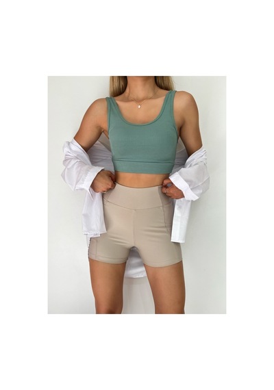 Winmoda34 Boxer Tayt Bisikletci Tayt Şort Tayt Tenis Taytı Yandan Cepli Kısa Tayt Bej